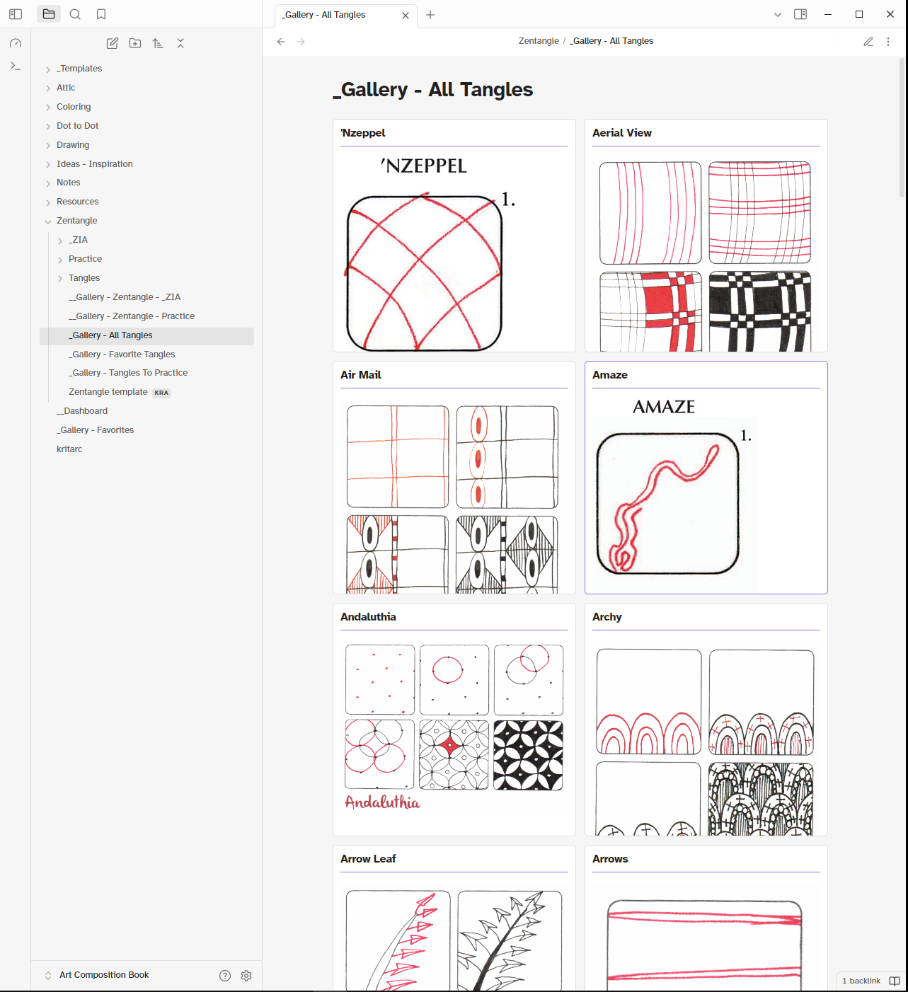 A screenshot showing the 'All Tangles' gallery