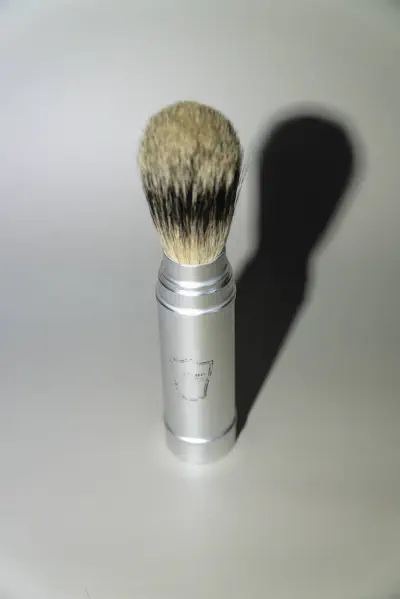 The Parker travel shave brush setup for use
